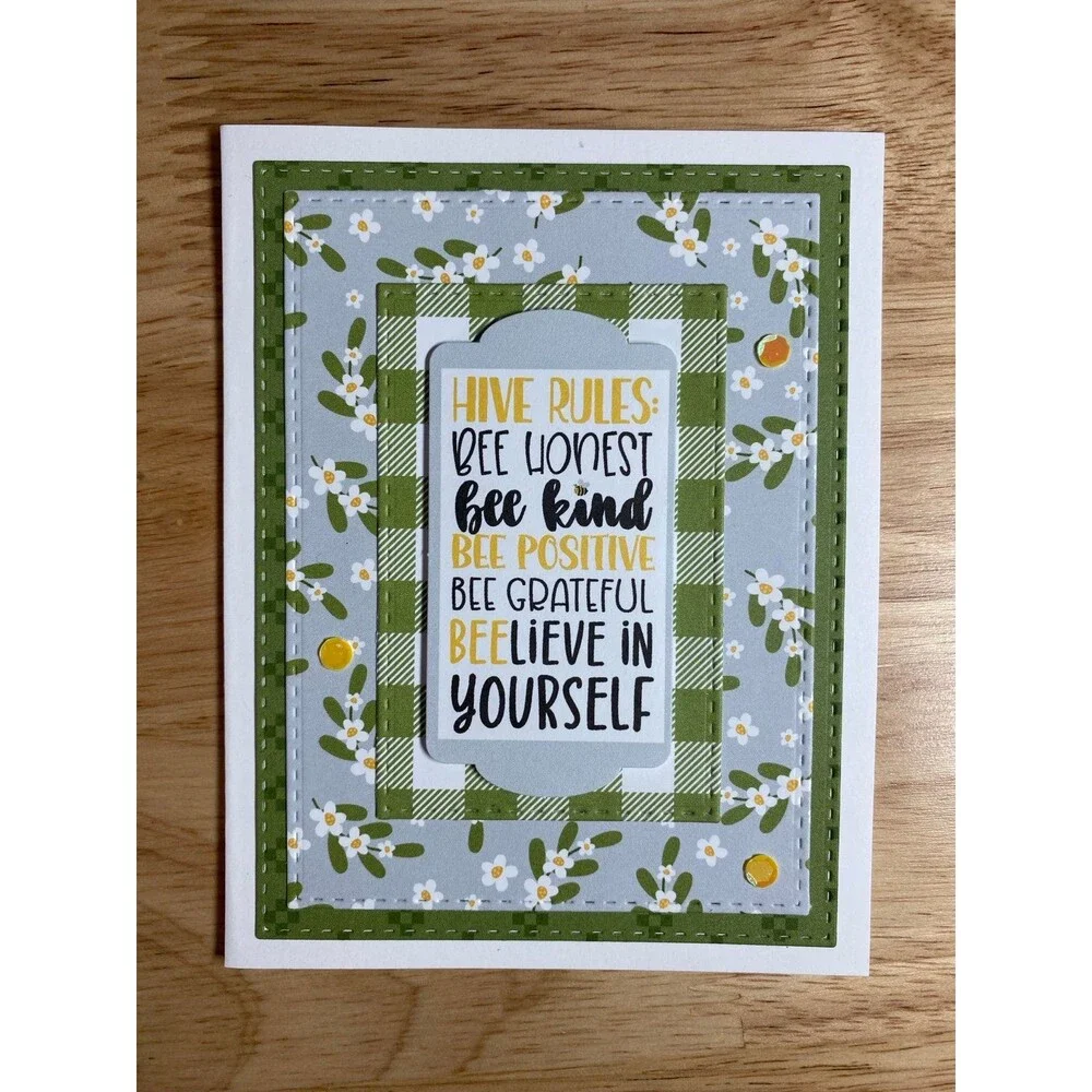 Bee & Flowers Greeting Card – Handmade A2 Card – All Occasion Blank Card